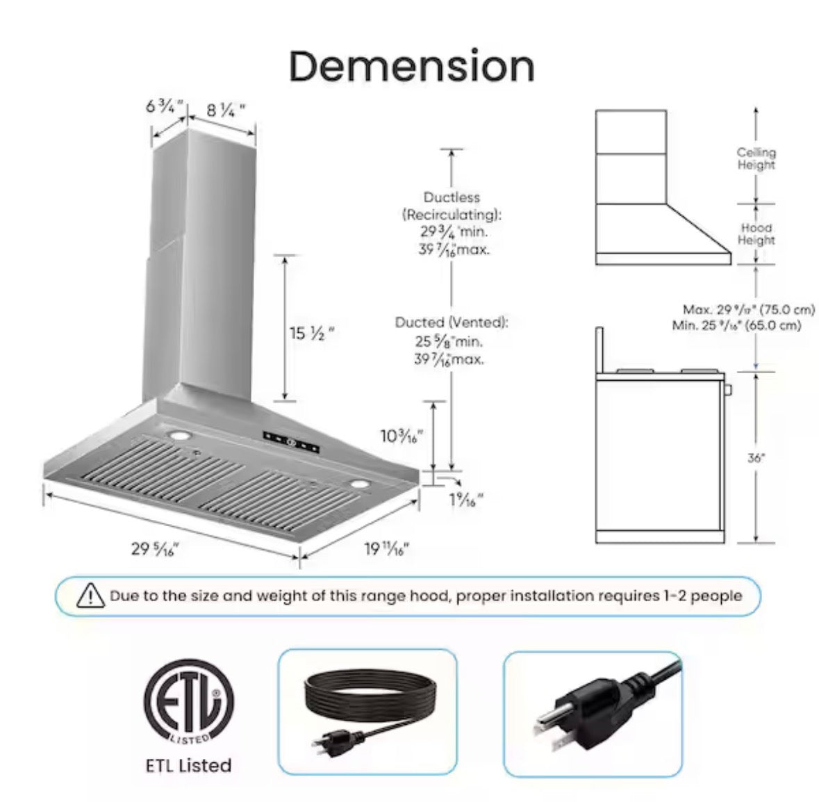30 in. 500 CFM Ductless Convertible Wall Mount Range Hood in Stainless Steel with LED Lights, Filter and Touch Control