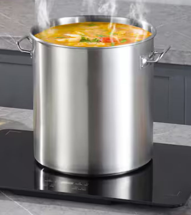 53 qt. Stainless Steel Stockpot, Large Cooking Pot with Lid & Handle, Heavy Duty Commercial Grade, Sanding Treatment