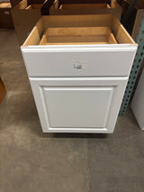 Hampton 24 in. W x 24 in. D x 34.5 in. H Assembled Base Kitchen Cabinet in Satin White with Drawer Glides