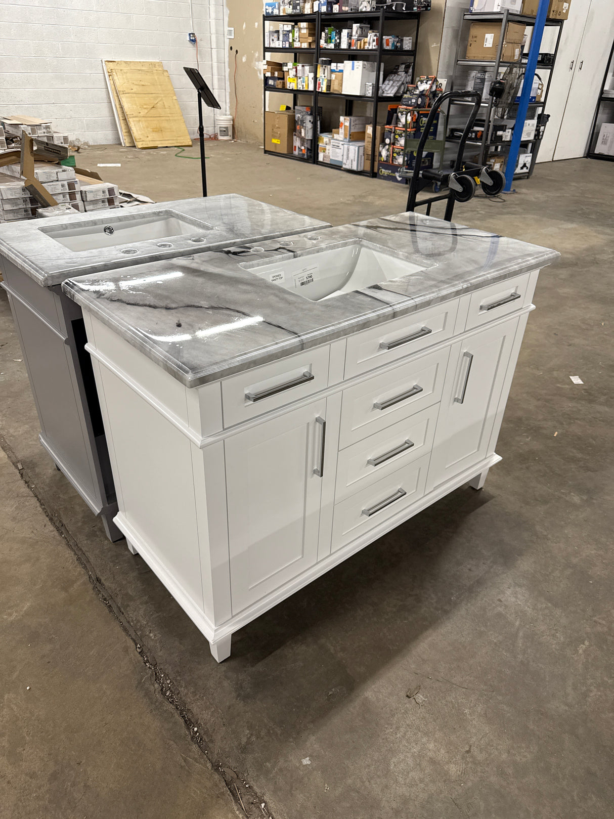 Sonoma 48 in. W x 22.1 in. D x 34.3 in. H Freestanding Bath Vanity in White with Epoxied Carrara Marble Marble Top