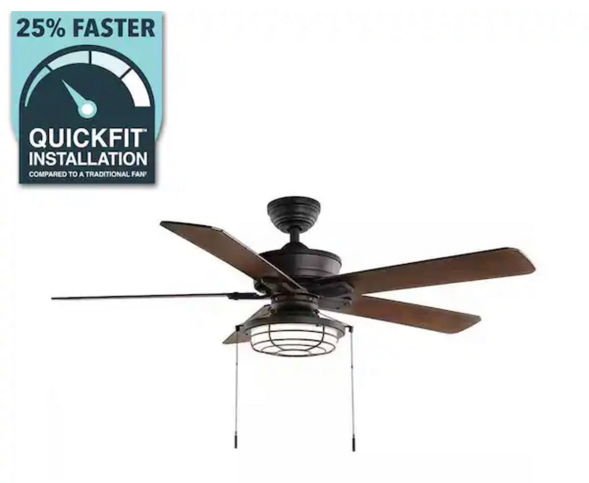 Norwood 52 in. Indoor/Outdoor LED Matte Black Damp Rated Downrod Ceiling Fan with Light Kit and 5 Reversible Blades