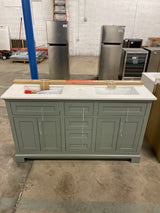 Doveton 60 in. Double Sink i Green Bath Vanity with White Engineered Stone Top (Assembled)