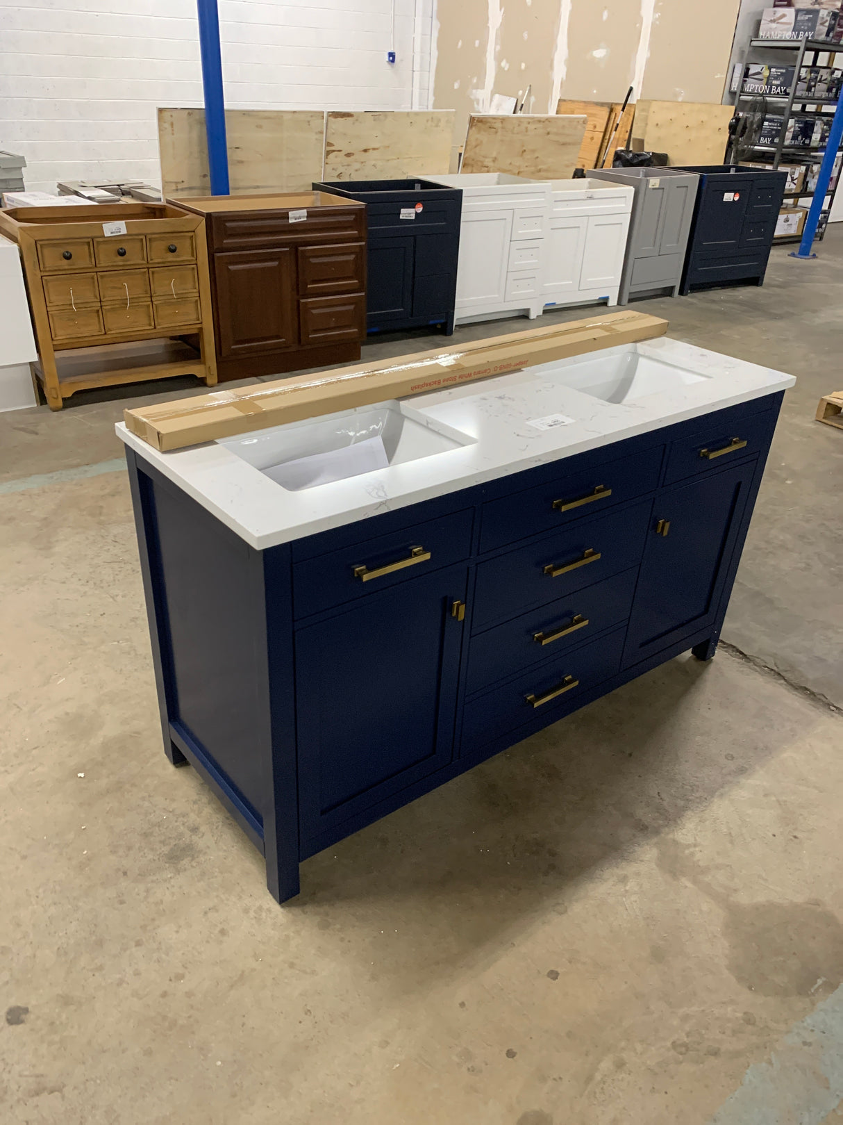 Jasper 60 in. W x 22 in. D Bath Vanity in Navy Blue with Engineered Stone Vanity in Carrara White with White Sinks