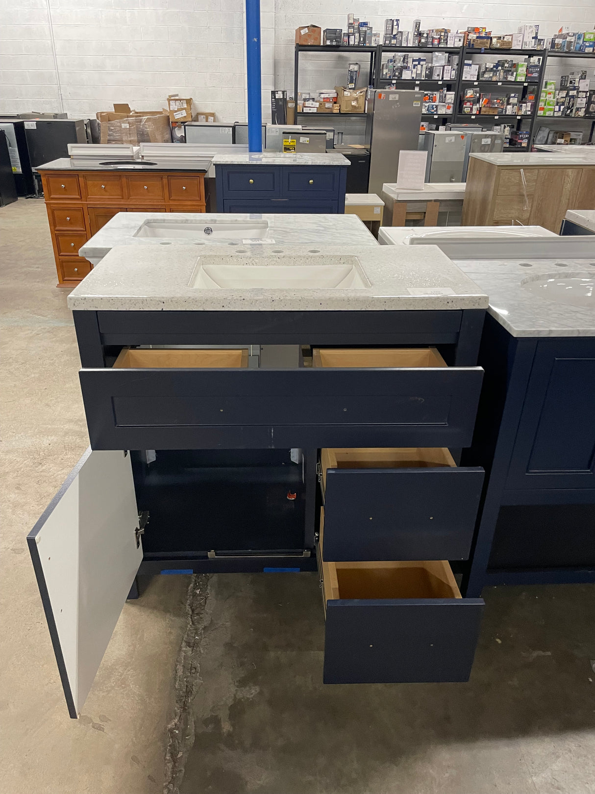 Clady 36.5 in. W x 18.75 in. D Bath Vanity in Deep Blue with Cultured Marble Vanity Top in Silver Ash with White Sink
