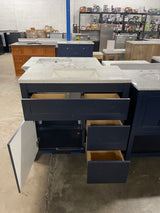 Clady 36.5 in. W x 18.75 in. D Bath Vanity in Deep Blue with Cultured Marble Vanity Top in Silver Ash with White Sink