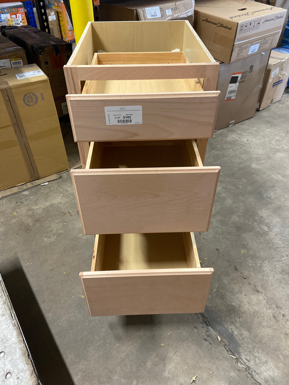 18 in. W x 24 in. D x 34.5 in. H Assembled Drawer Base Kitchen Cabinet in Unfinished with Recessed Panel