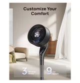 TurboPoly Fan 9 in. 9-Fan Speeds Pedestal Fan in Black with Exclusive Blue Blade, Remote and 2D 120Â° Oscillation