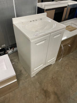 Everdean 25 in. W x 19 in. D x 34 in. H Single Sink Freestanding Bath Vanity in White with White Cultured Marble Top