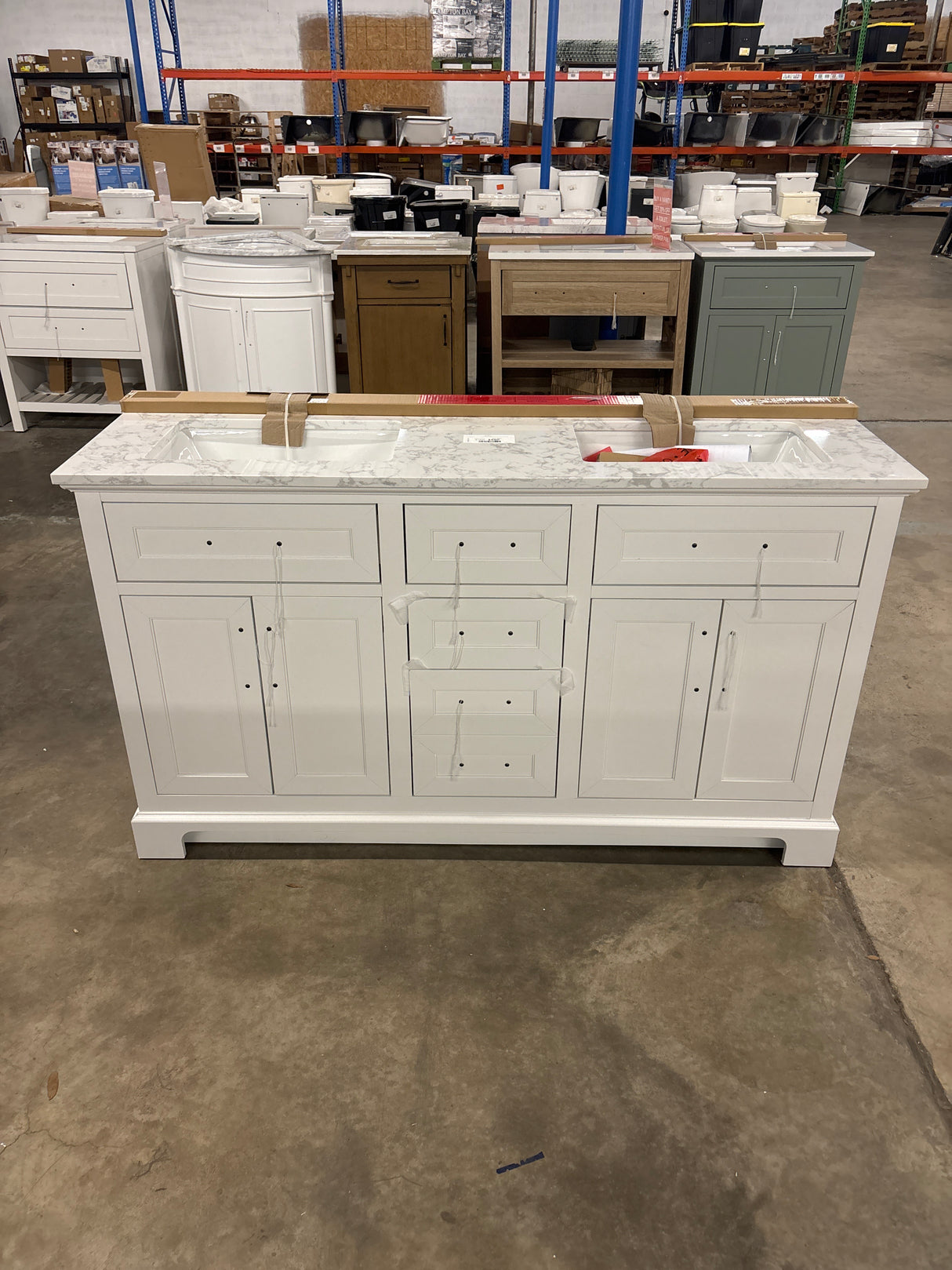 Doveton 60 in. W x 19 in. D x 34.50 in. H Bath Vanity in White with White Cultured Marble Top