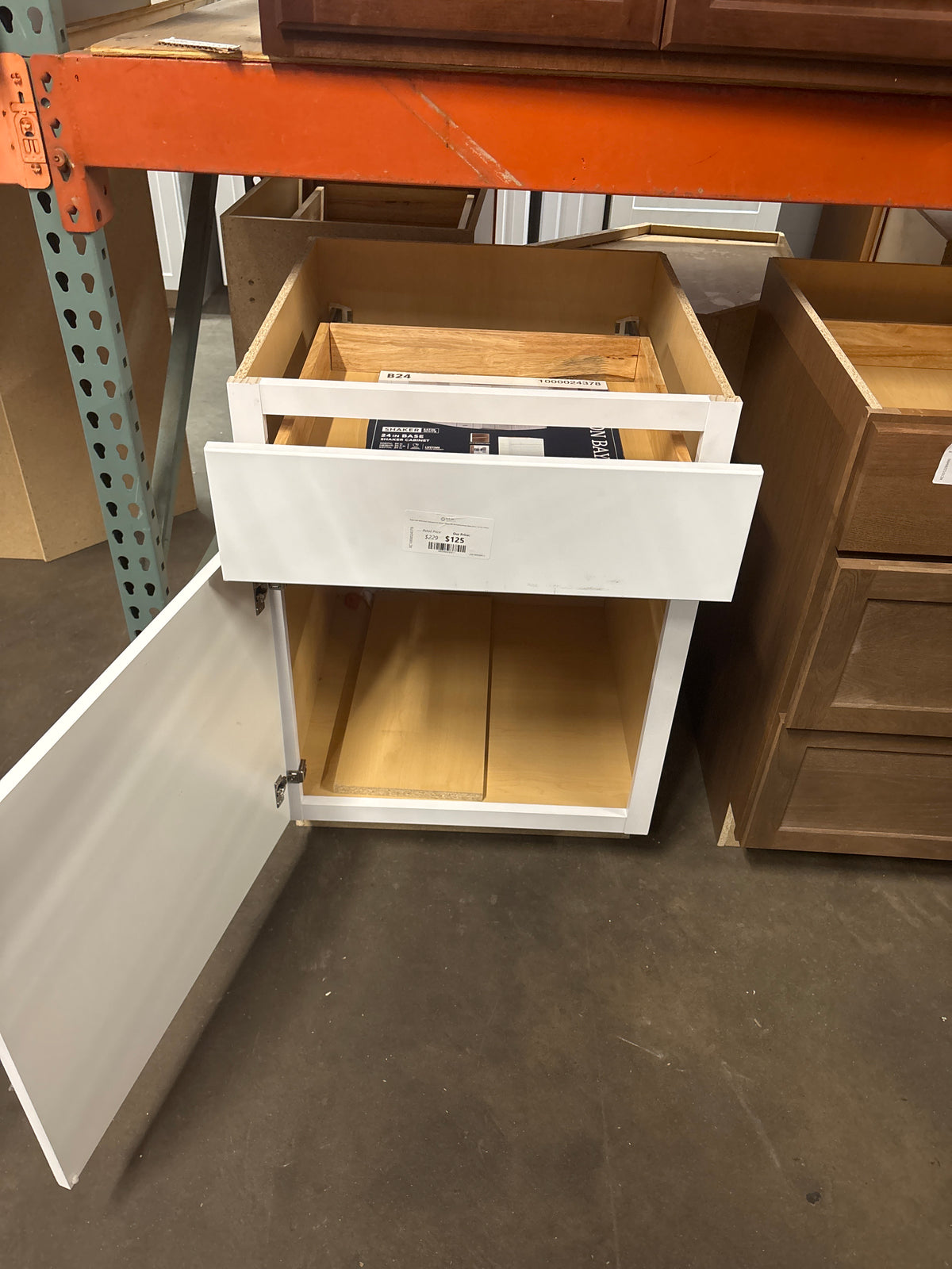 Shaker Satin White Stock Assembled Base Kitchen Cabinet with Ball-Bearing Drawer Glides (24 in. x 34.5 in. x 24 in.)