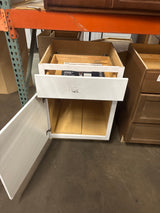 Shaker Satin White Stock Assembled Base Kitchen Cabinet with Ball-Bearing Drawer Glides (24 in. x 34.5 in. x 24 in.)