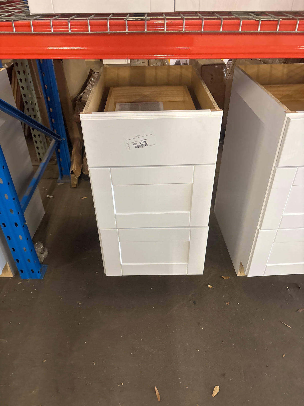 Shaker Satin White Stock Assembled Drawer Base Kitchen Cabinet with Drawer Glides (18 in. x 34.5 in. x 24 in.)