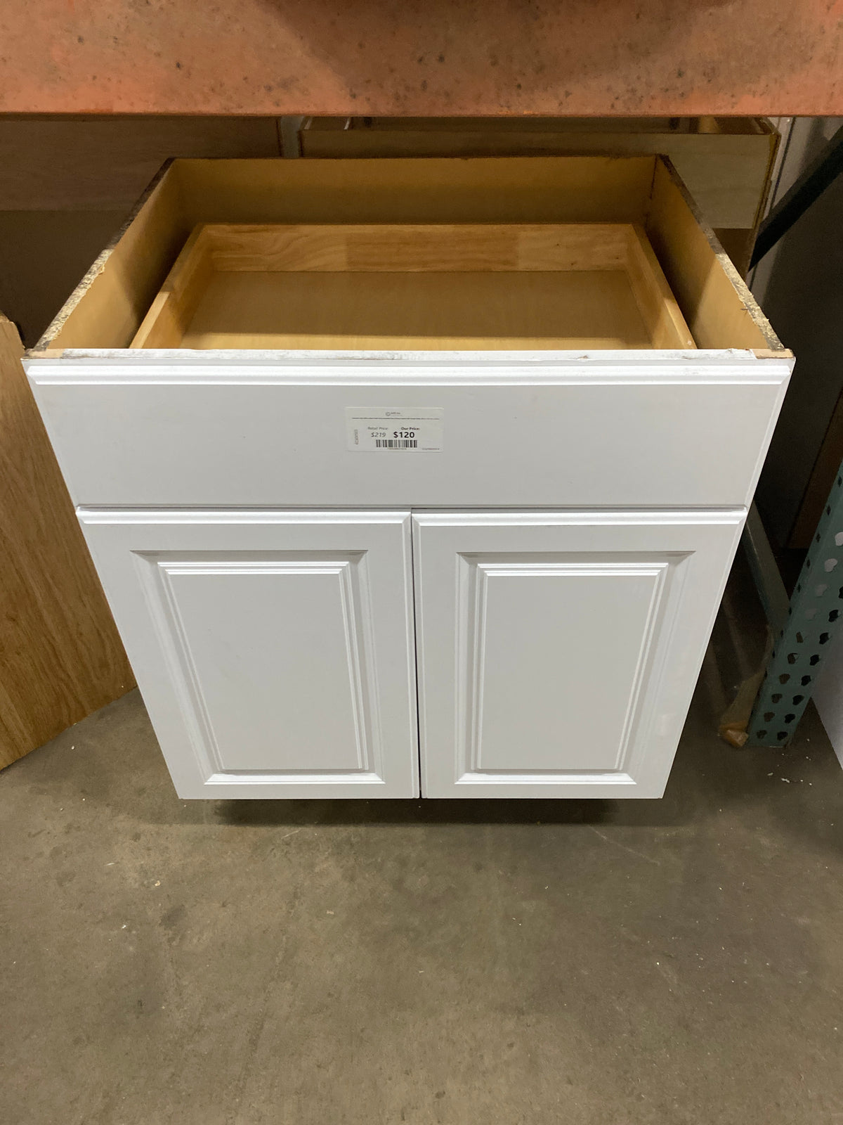 Hampton Satin White Raised Panel Stock Assembled Base Kitchen Cabinet with Drawer Glides (30 in. x 34.5 in. x 24 in.)