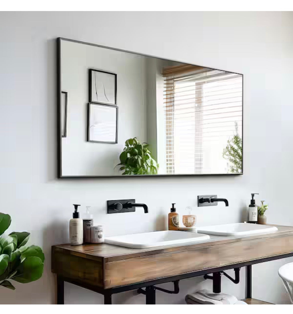 22 in. W x 47 in. H Rectangular Metal Framed Bathroom Wall Mirror in Black