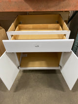 Hampton Satin White Raised Panel Stock Assembled Base Kitchen Cabinet with Drawer Glides (30 in. x 34.5 in. x 24 in.)