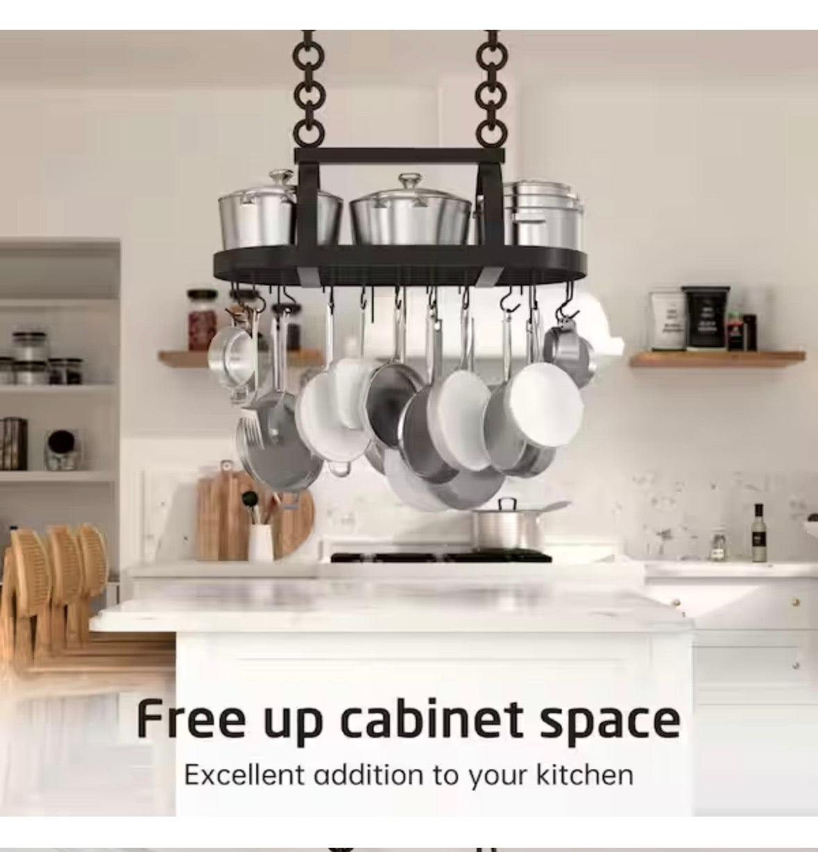 Matte Black Ceiling Oval Pot Rack for Kitchen with 20 S Hooks