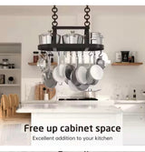Matte Black Ceiling Oval Pot Rack for Kitchen with 20 S Hooks