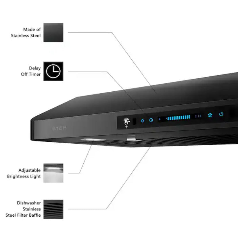 30 in. 900 CFM Ducted Under Cabinet Range Hood in Black Stainless Steel with 2 -Way Venting and Changeable LED
