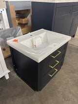 Oliver 24 in. W x 18 in. D x 34 in. H Bath Vanity in Black Oak with White Ceramic Vanity Top