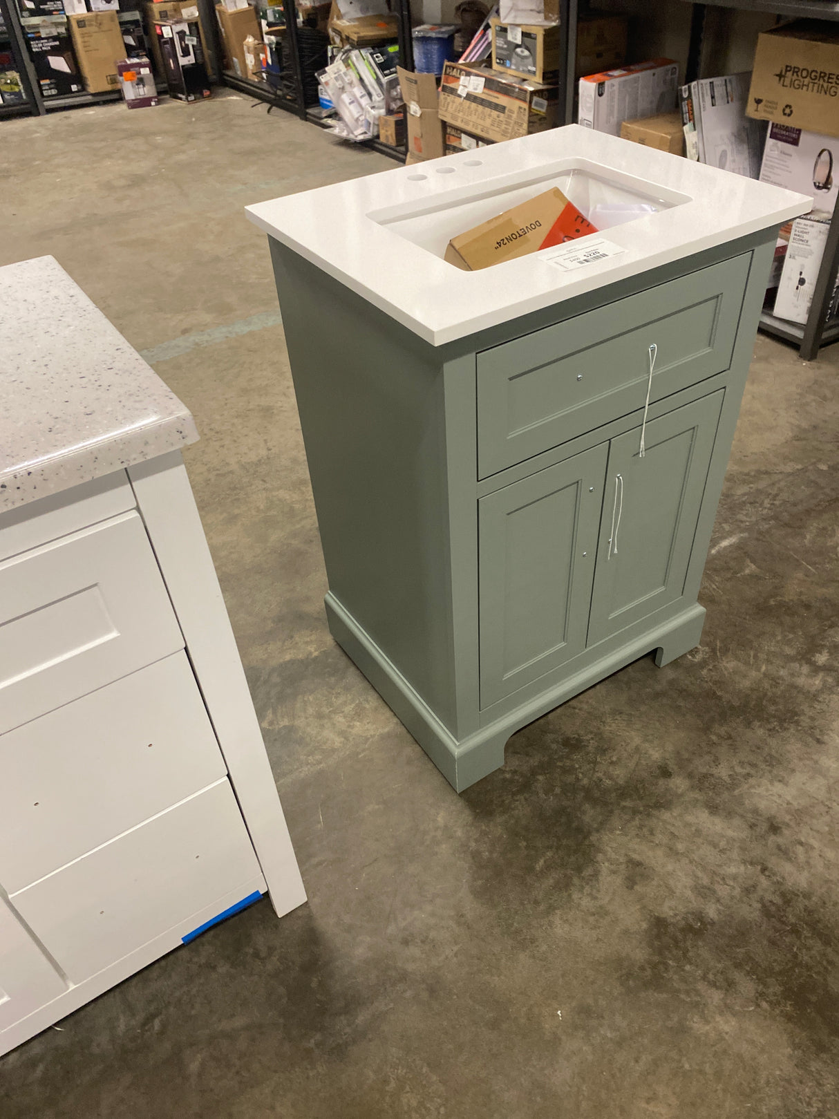 Doveton 24 in. Single Sink Sage Green Bath Vanity with White Engineered Stone Top (Assembled)