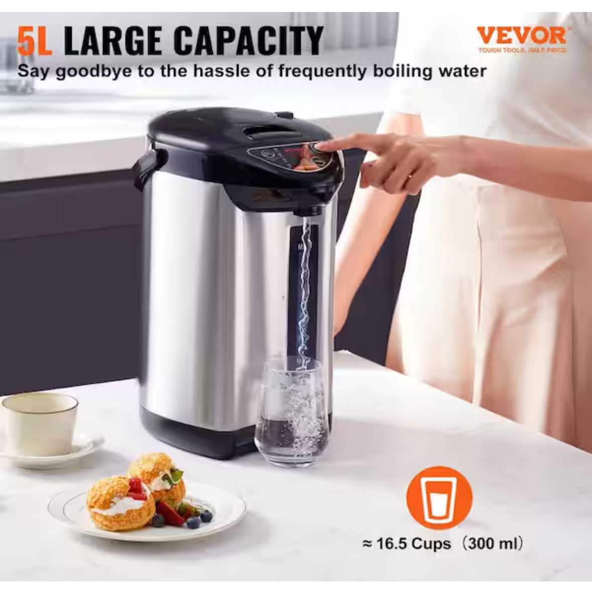 Electric Kettle Adjustable 4 Temperatures Water Boiler and Warmer Hot Water Dispenser Countertop Water Heater 5L/169 oz.