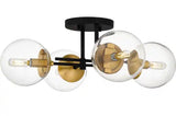21.88 in. 4-Light Matte Black and Nouveau Gold Semi-Flush Mount with Clear Glass Shades