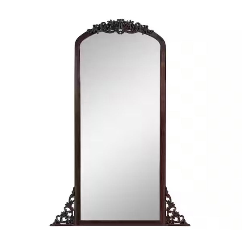 21 in. W x 64 in. H Classic Arch-Top Wood Framed Dark Walnut Full-Length Floor Mirror