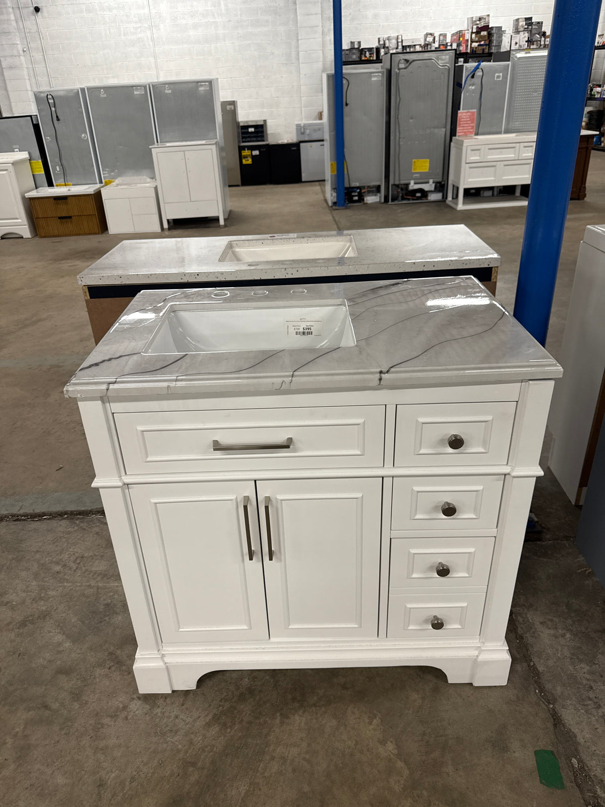 Melpark 36 in. W x 22 in. D x 34.5 in. H Bath Vanity in White with Epoxied White Cultured Marble Top