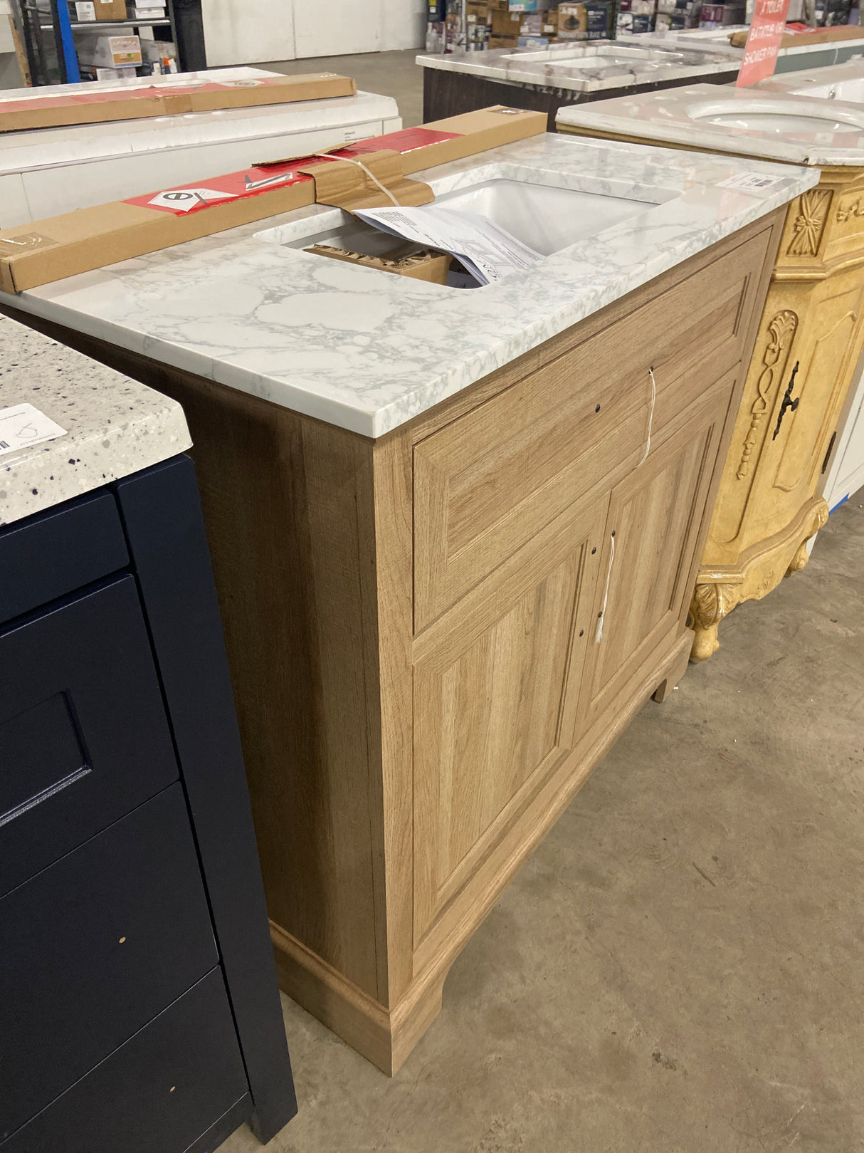 Doveton 36 in. W x 19 in. D x 34.50 in. H Freestanding Vanity in Weathered Tan with White Engineered Stone Top