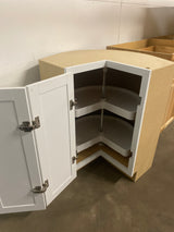 Courtland Shaker Assembled 30 in. x 34.5 in. x 30 in. Stock Lazy Susan Corner Base Left Kitchen Cabinet in Polar White