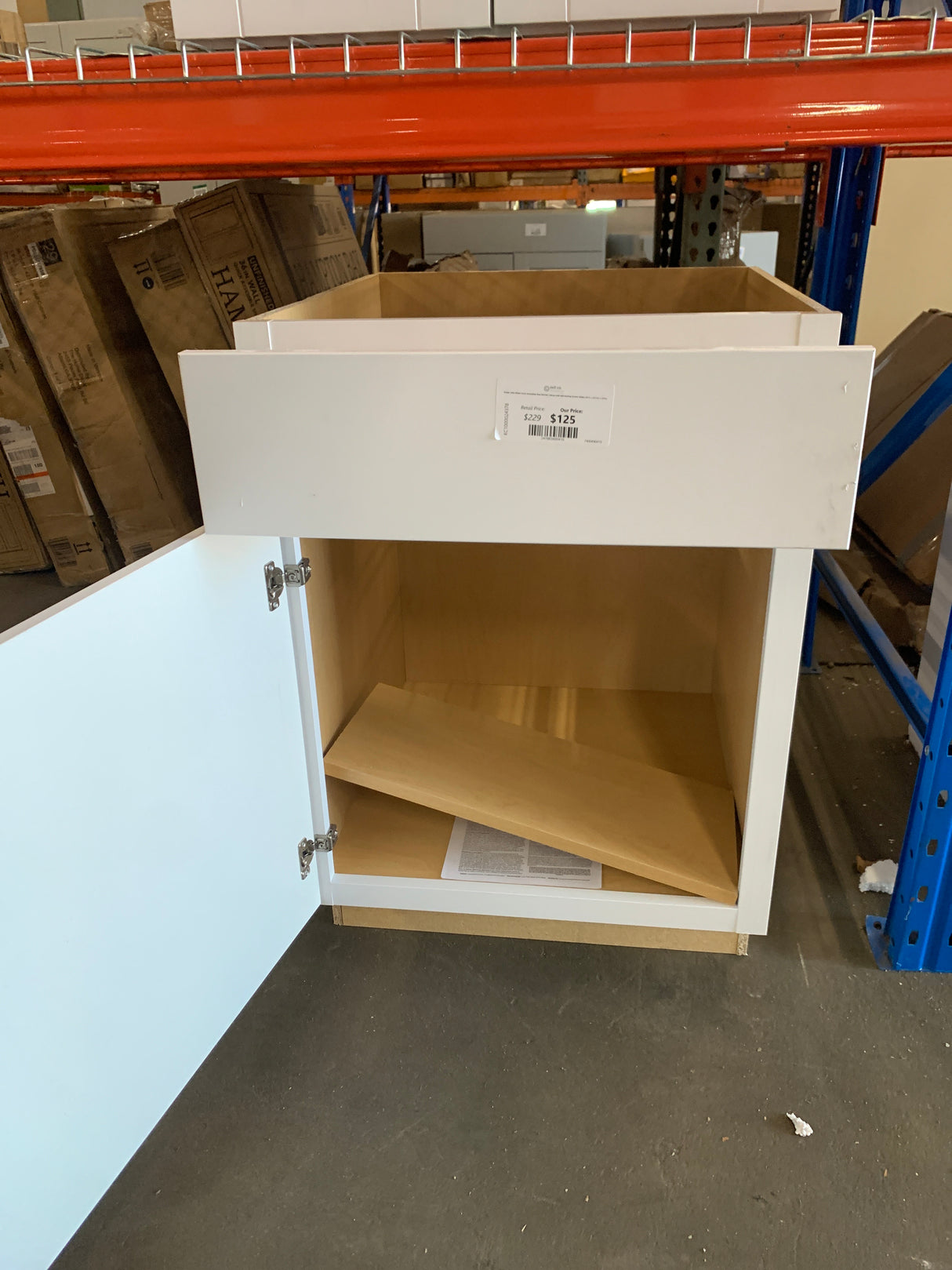 Shaker Satin White Stock Assembled Base Kitchen Cabinet with Ball-Bearing Drawer Glides (24 in. x 34.5 in. x 24 in.)