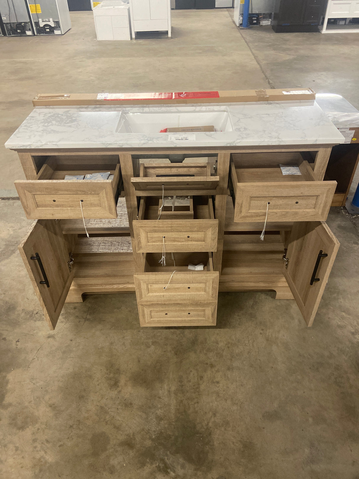 Doveton 48 in. W x 19 in. D x 34.50 in. H Freestanding Vanity in Weathered Tan with White Engineered Stone Top