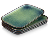 Green Serving Platter Set Stoneware Serving Plates Set of 4 Rectangular Serving Dish for Snacks Desserts Side Dishes