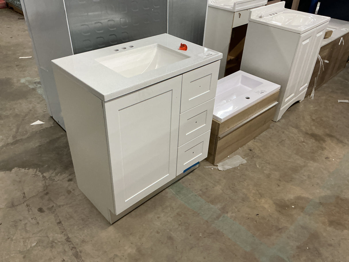 Bannister 31 in. W x 19 in. D x 35 in. H Single Sink Freestanding Bath Vanity in White with White Cultured Marble Top