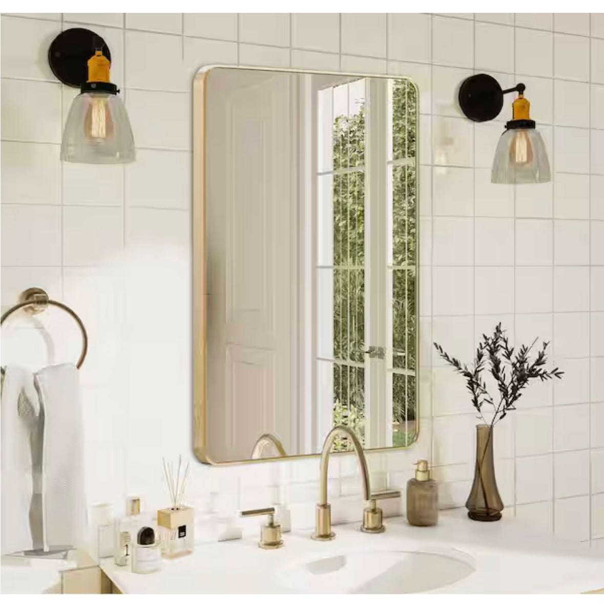 24 in. W x 36 in. H Gold Vanity Rectangle Wall Mirror Aluminum Alloy Frame Bathroom Mirror
