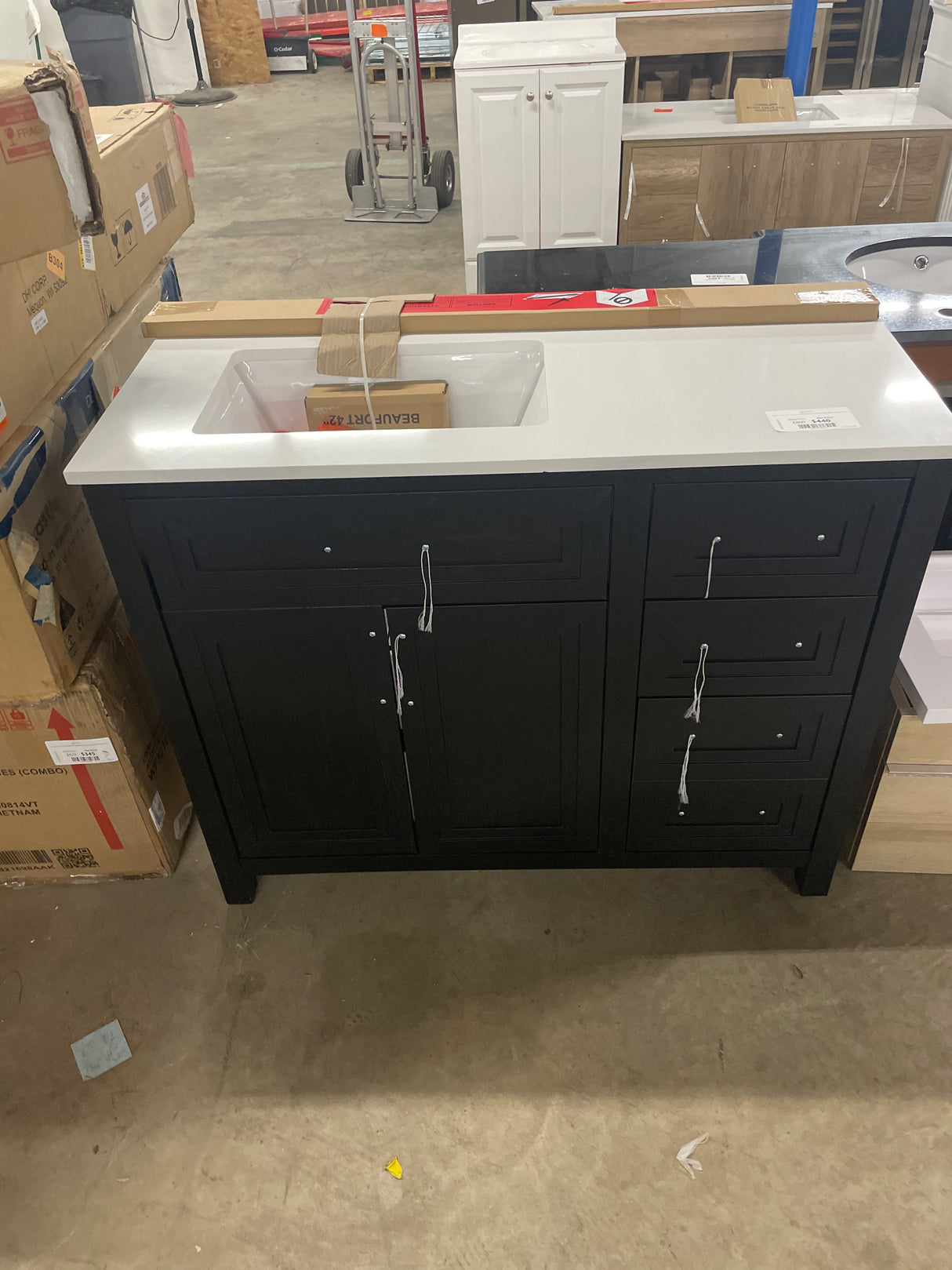Beaufort 42 in. W x 19 in. D x 34 in. H Single Sink Bath Vanity in Ebony Wood with White Engineered Stone Top