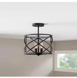 Hastings 13.5 in. 2-Light Oil Rubbed Bronze Modern Entryway Semi-Flush Mount with Open Cage Design