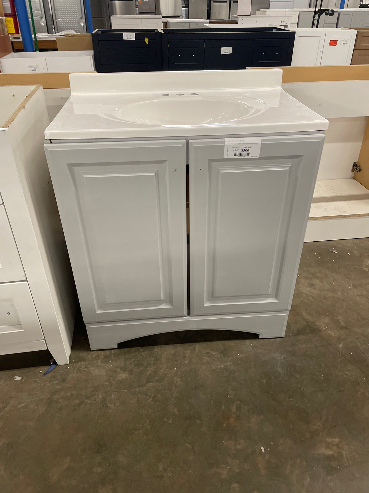 30 in. W x 18.3 in. D x 34 in. H Single Sink Bathroom Vanity in Grey with White Ceramic Top
