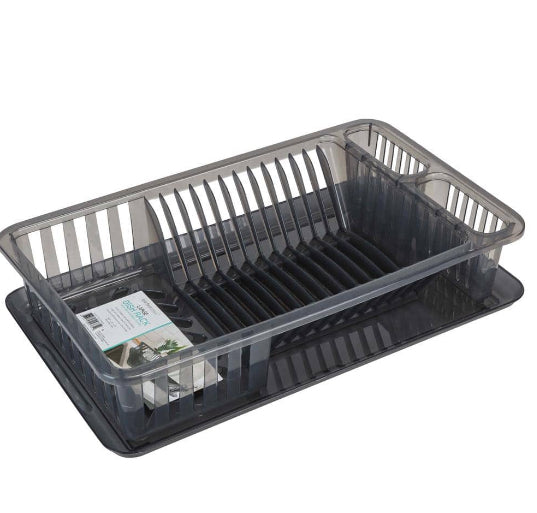 Large Dish Rack with Tray in Smoke Grey