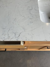 Talmore 72 in. Double Sink Light Oak Bath Vanity with White Engineered Marble Top (Assembled)
