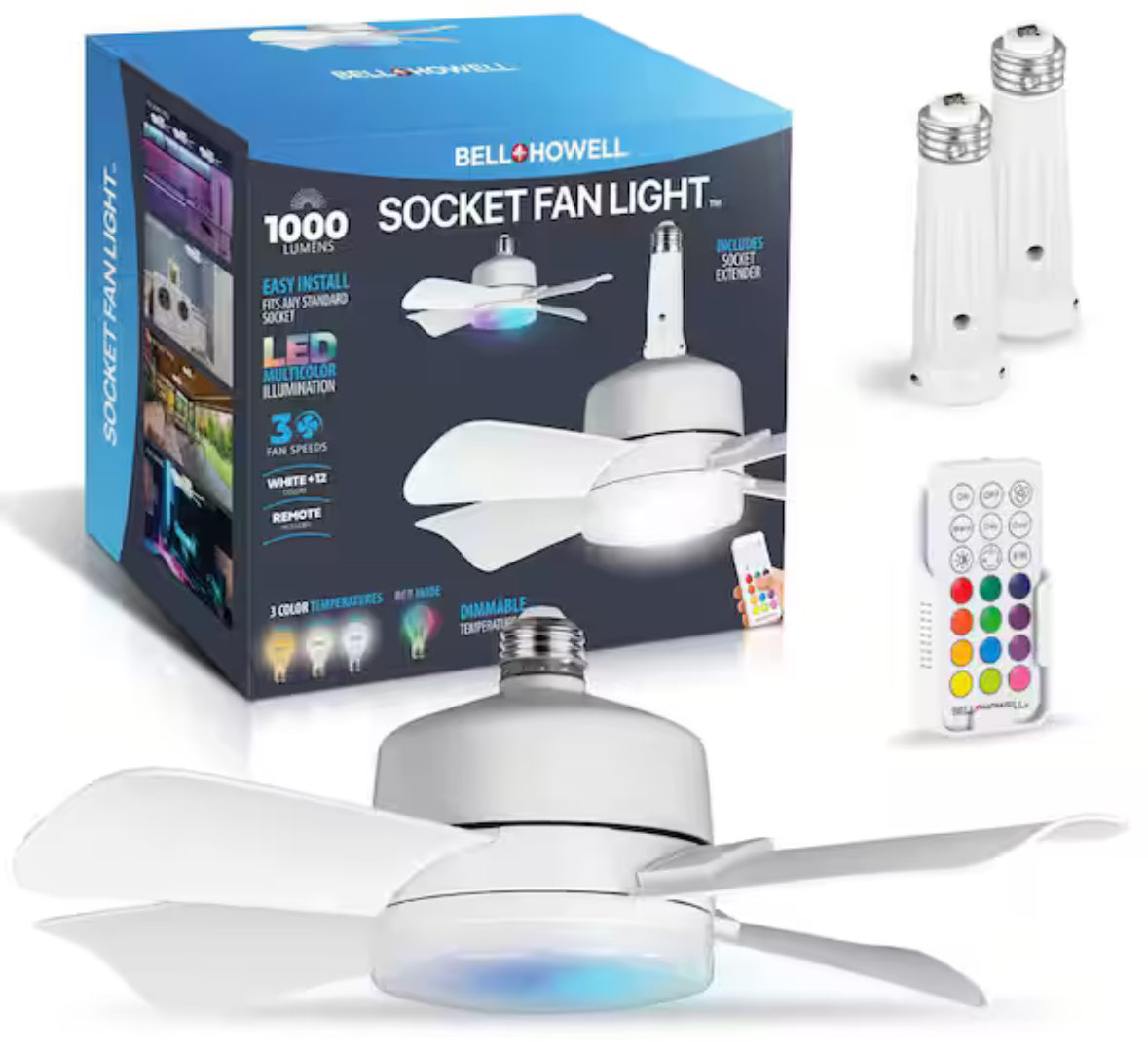 15.7 in. Indoor White Ceiling Fan with Remote, RGB CCT LED Light, Socket
