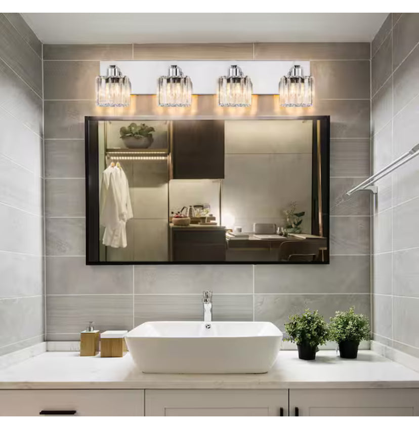 Orillia 27.5 in. 4-Light Chrome Bathroom Vanity Light with Crystal Shades