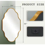 24 in. W x 36 in. H Scalloped Gold Aluminum Alloy Framed Wall Mirror Irregular Decor Mirror for Living Room, Bathroom