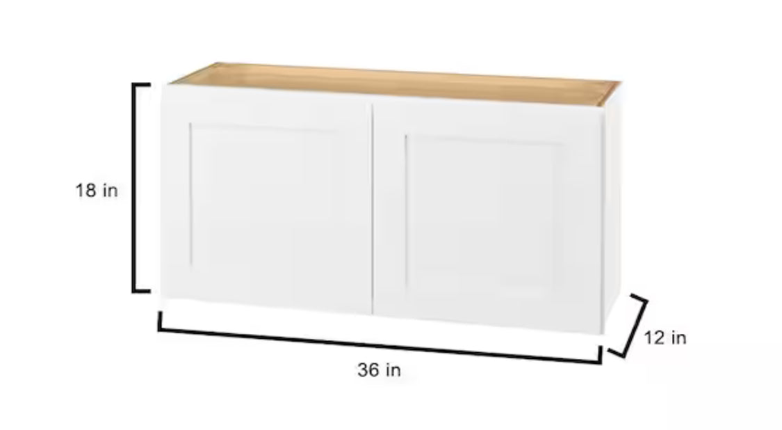 Avondale Shaker Alpine White Ready to Assemble Plywood 36 x 18in Wall Bridge Kitchen Cabinet(36 in W x 18 in H x 12in D)