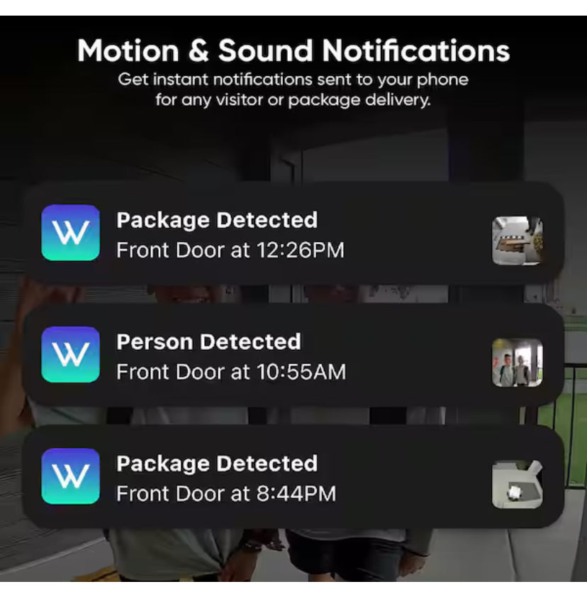 Wireless Duo Cam Video Doorbell, Battery Powered, 2K Full HD Video, 2 Cameras (People and Package), Color Night Vision