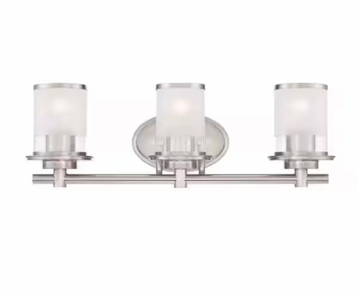 Truitt 23.25 in. 3-Light Brushed Nickel Modern Transitional Vanity with Frosted and Clear Edge Glass Shades
