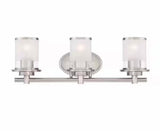 Truitt 23.25 in. 3-Light Brushed Nickel Modern Transitional Vanity with Frosted and Clear Edge Glass Shades