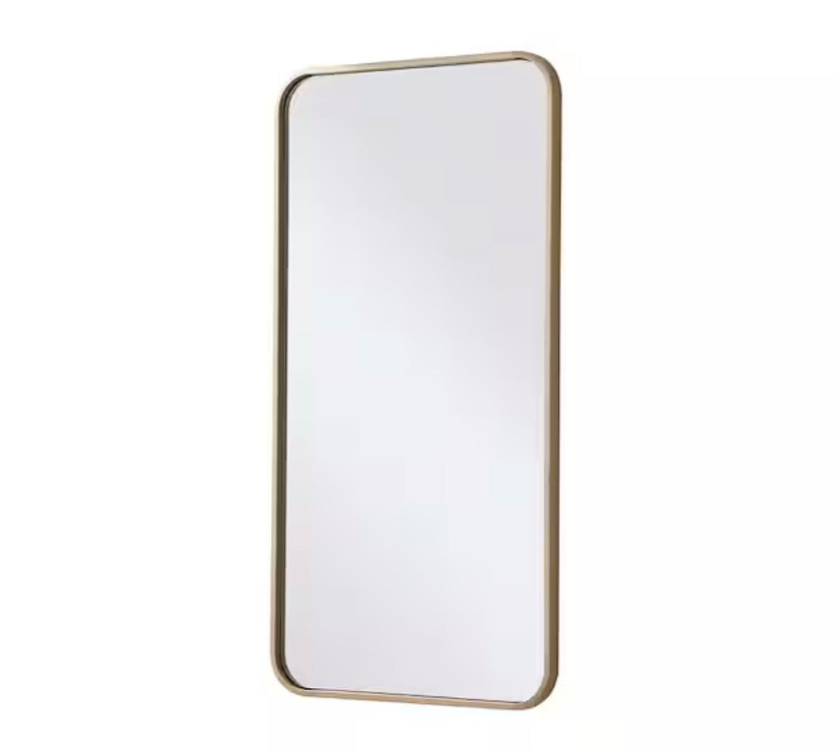 Timeless Home 18 in. W x 36 in. H x Modern Soft Corner Metal Rectangle Brass Mirror