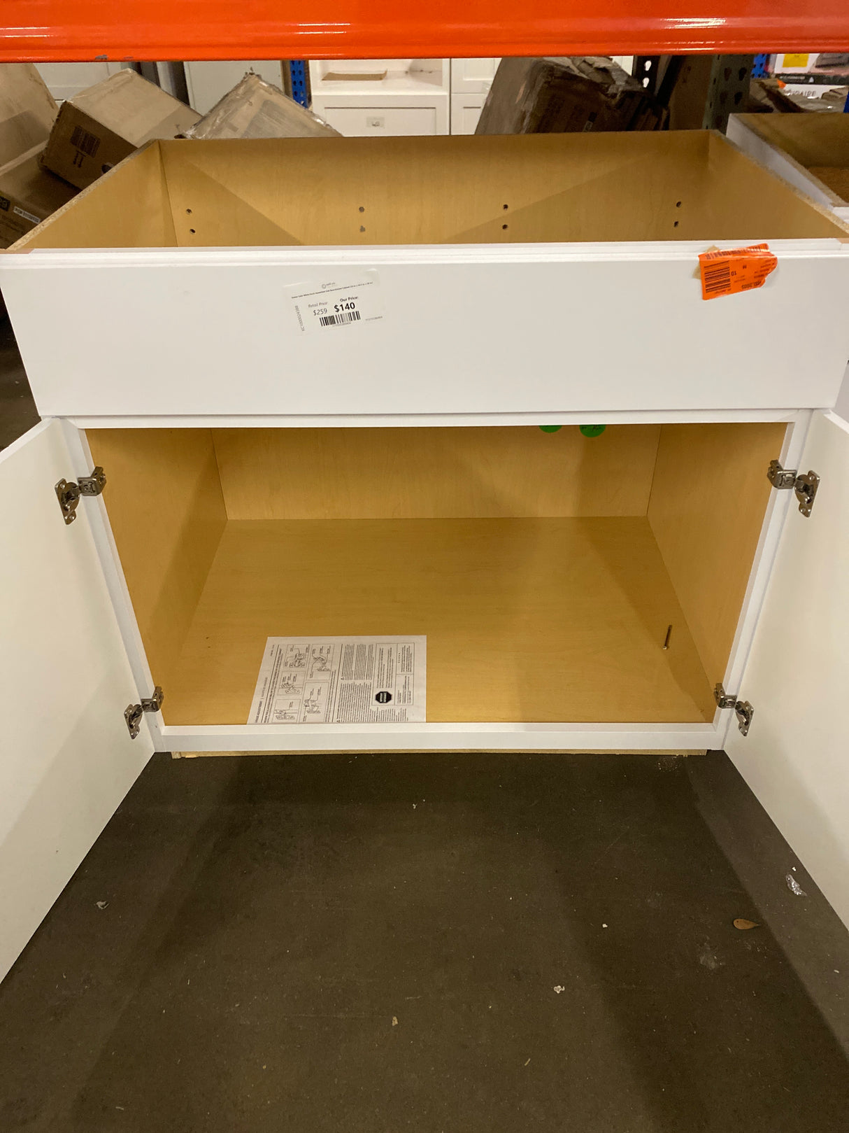 Shaker Satin White Stock Assembled Sink Base Kitchen Cabinet (36 in. x 34.5 in. x 24 in.)