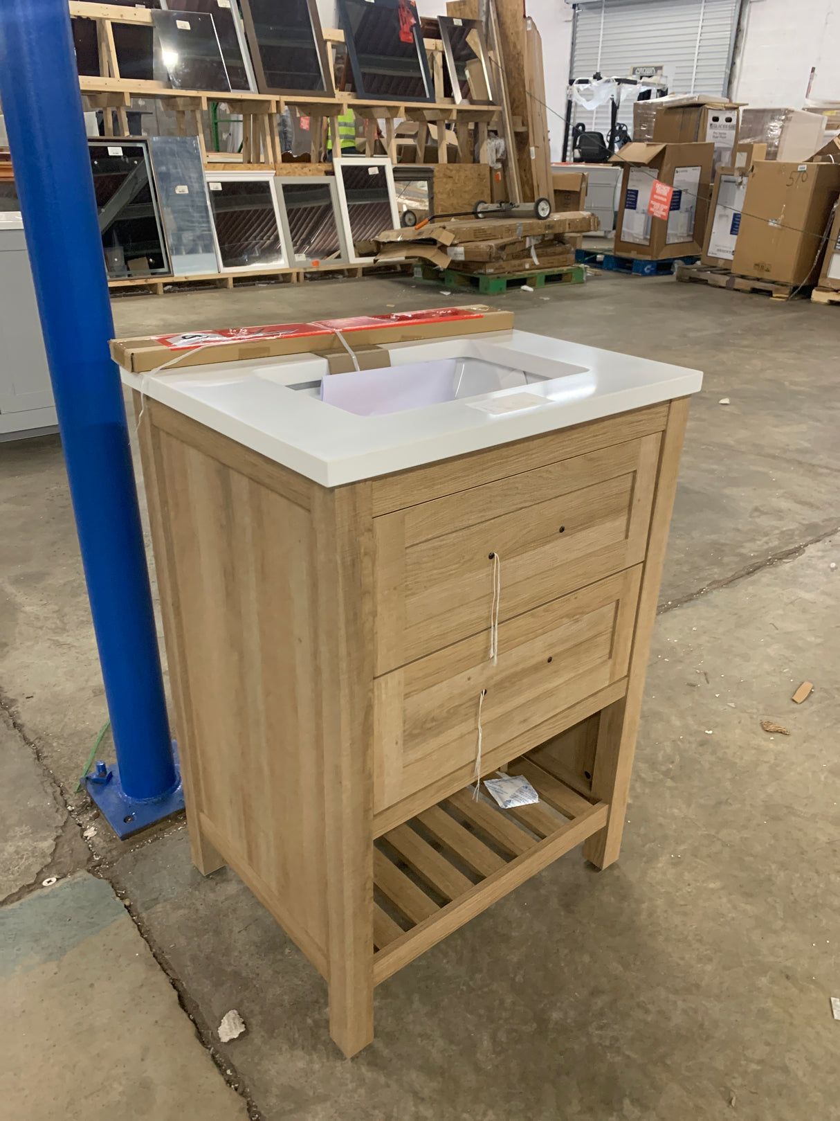 Autumn 24 in. W x 19 in. D x 34 in. H Single Sink Bath Vanity in Weathered Tan with White Engineered Stone Top